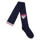Girls Navy Blue Heart Tights, 2, hi-res