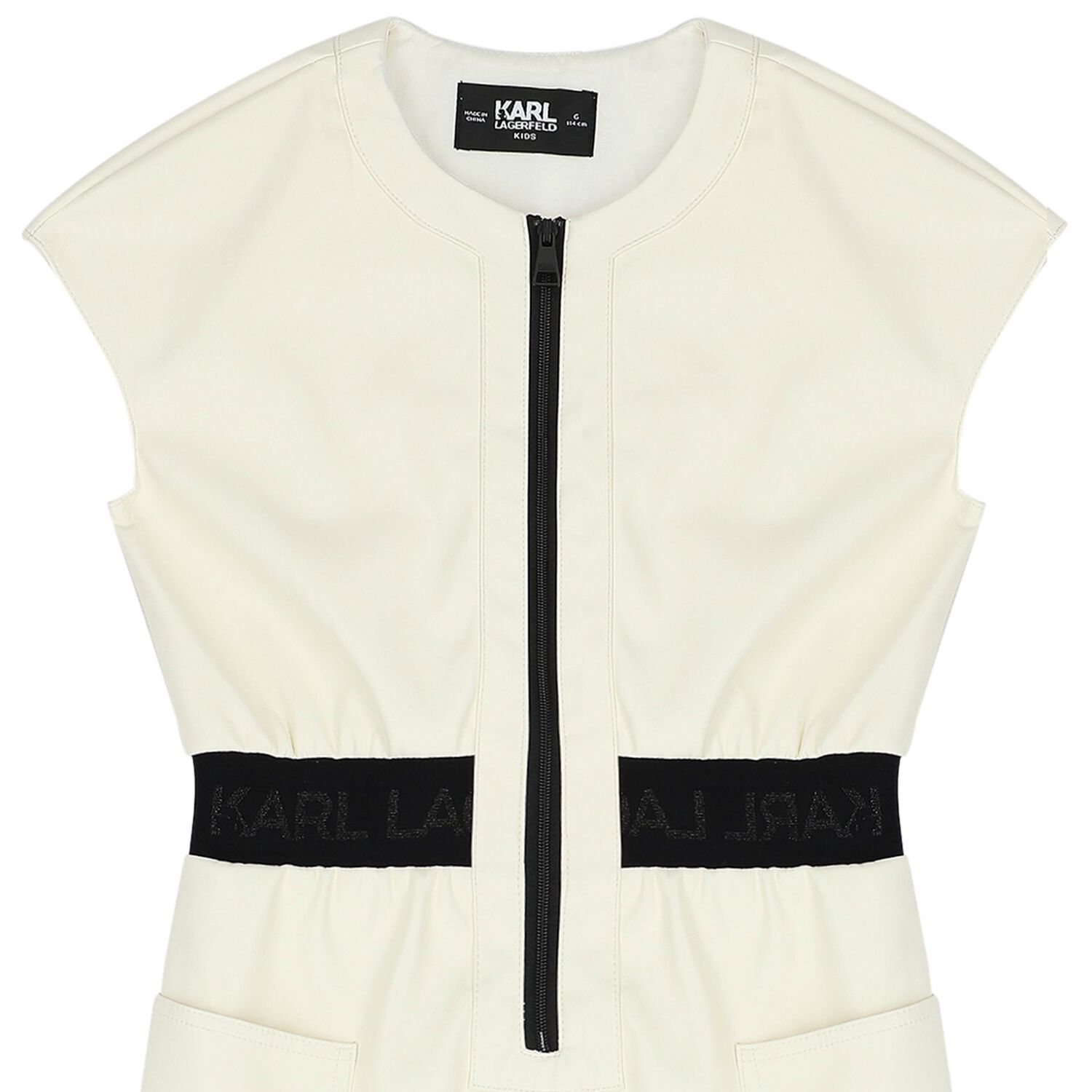 Girls Ivory Rhinestone Logo Dress, 1, hi-res