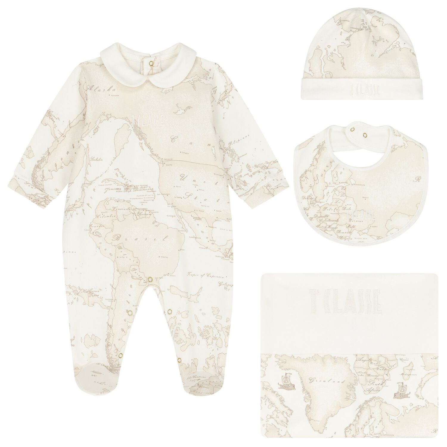 Ivory & Beige Geo Map Babygrow Gift Set, 4, hi-res image number null