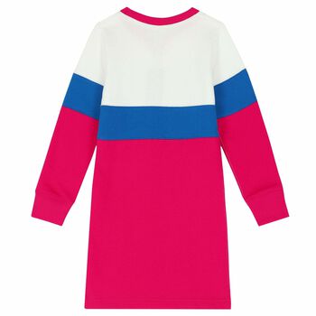 Girls White, Blue & Pink Logo Dress