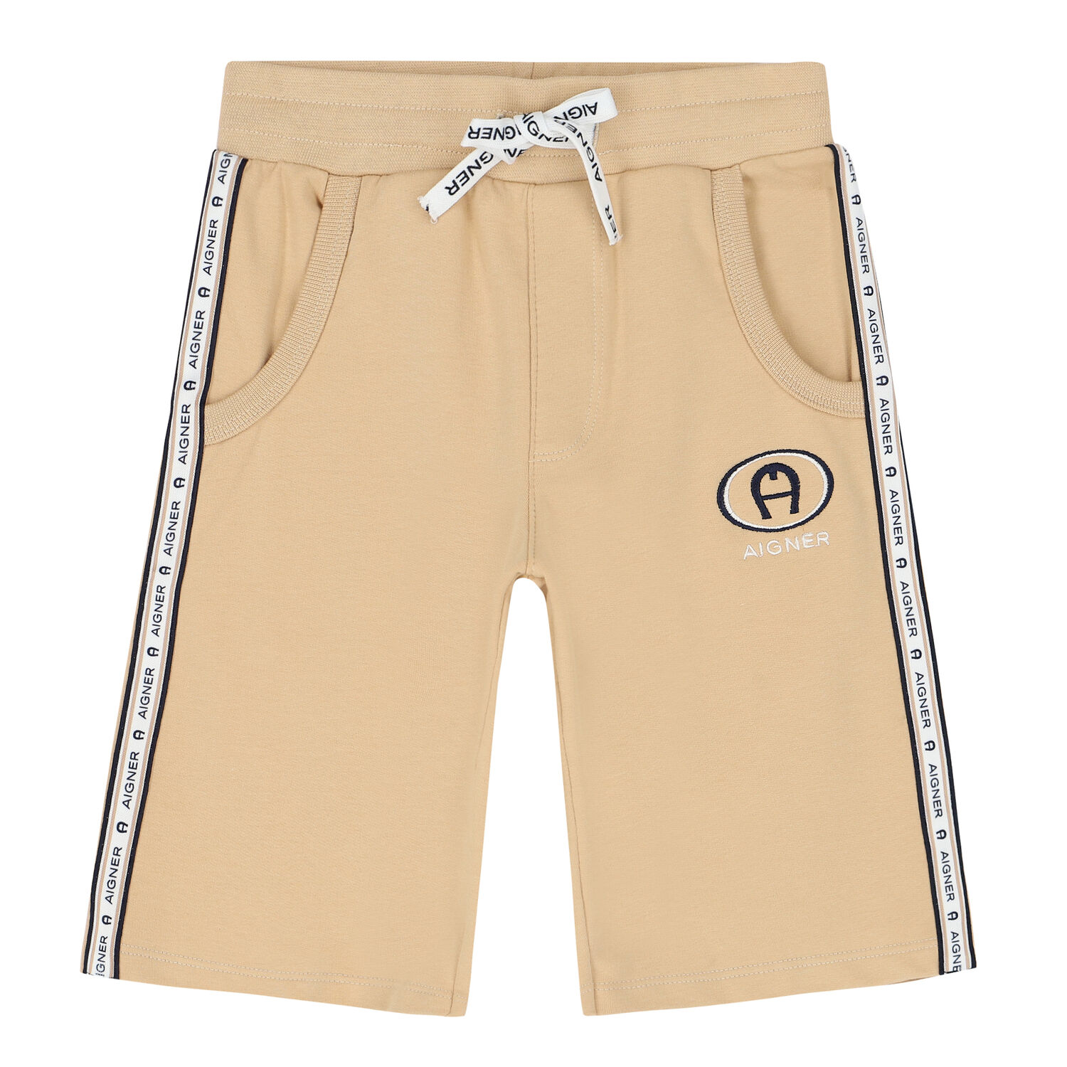 Boys Beige Logo Shorts, 1, hi-res