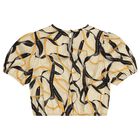 Girls Beige & Black Puffed Sleeve Top, 1, hi-res