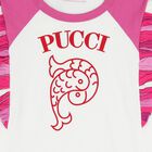 Girls White & Pink Logo Ruffled Dress, 1, hi-res