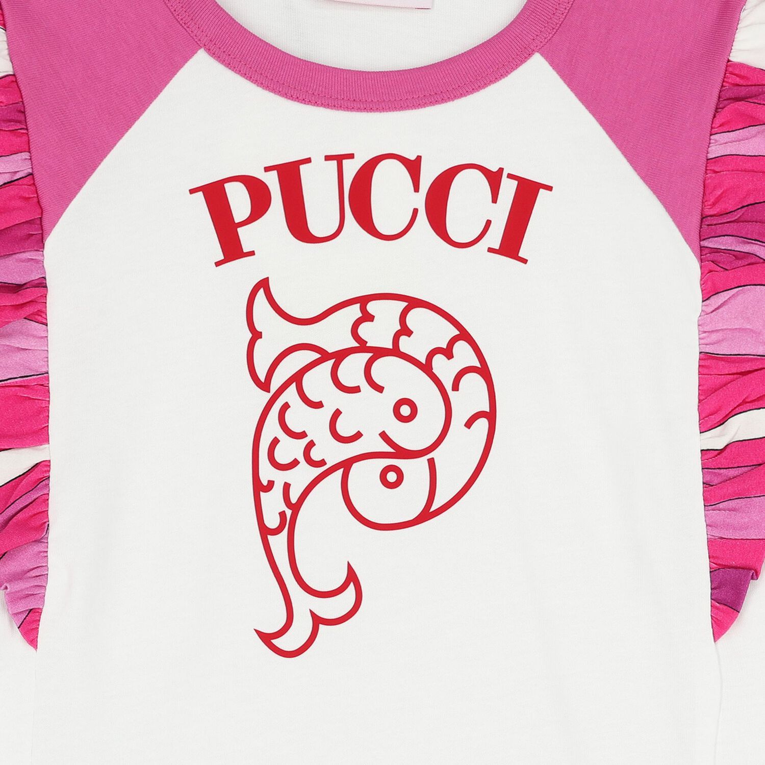 Girls White & Pink Logo Ruffled Dress, 1, hi-res