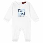 Baby Boys White & Blue Logo Babygrow, 1, hi-res